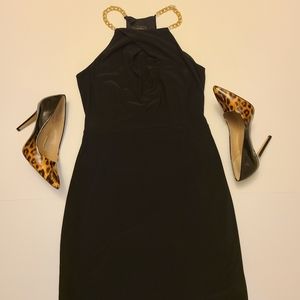 🖤 Laundry By Shelli Segal Black Cutout Halter Dress with Gold Chain Straps Sz 4